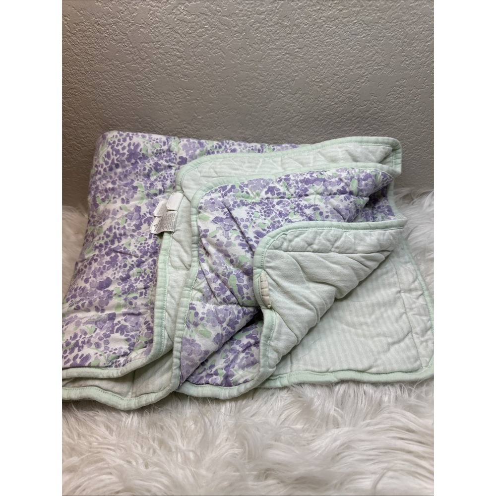 $35 🌙 ORGANIC Cotton Burts Bees Baby Purple Floral Stripe BABY BLANKET